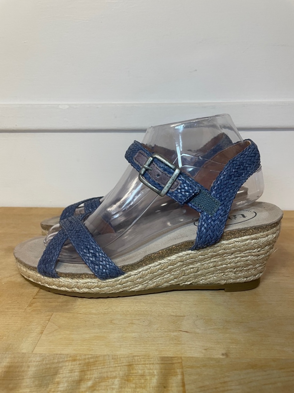 Taos Hey Jute espadrille wedge adjustable crossover blue sandals women’s sz 8.5